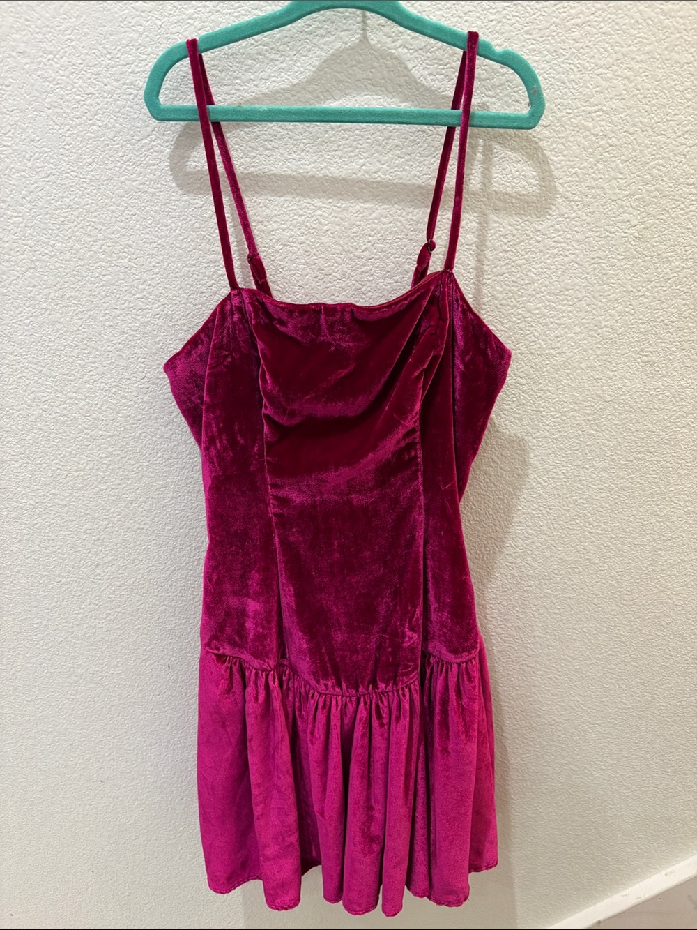 Anthropology Maeve Velvet Spaghetti-Strap Mini Dress in fuchsia